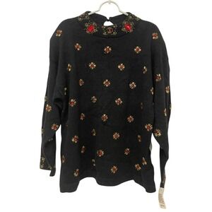 Victoria Women Pullover‎ Sweater Womens Plus Size 2X Black Beaded Vintage NWD